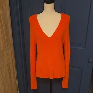 Buy 2 Get 1 Free A.L.C. Bright Orange V-Neck Sweater Stretchy No Wear Sz Small